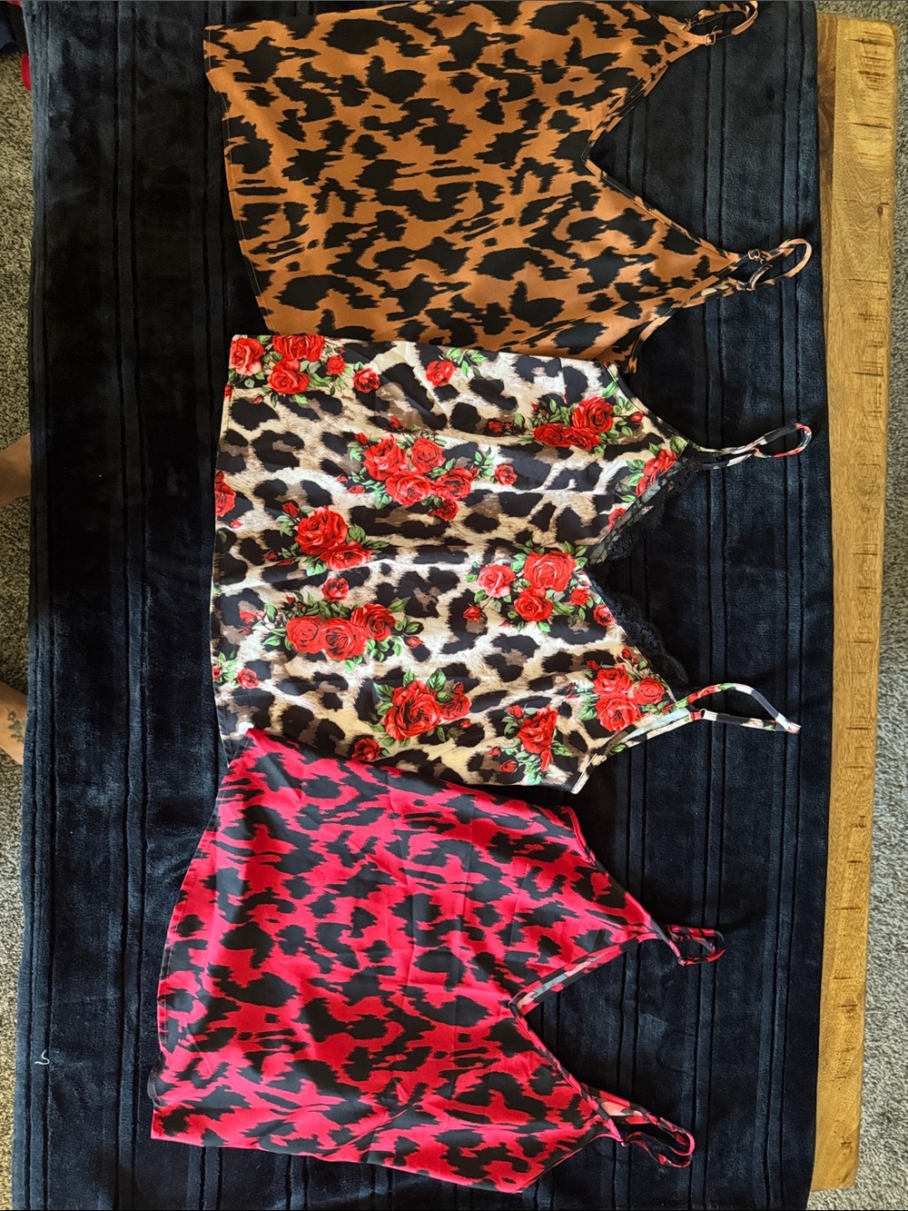 SHEIN Leopard & Floral Print Satin Cami Tops in Brown, White & Red